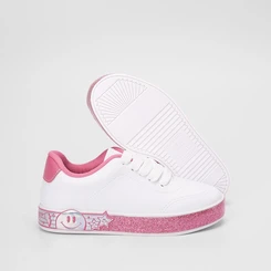 Tênis Infantil Molekinha Casual Glitter Estrelas Branco & Rosa