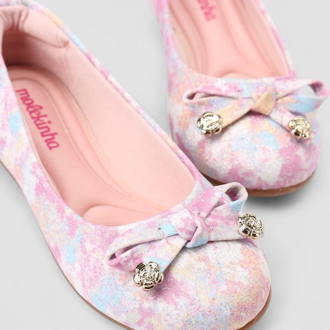 Sapatilha Infantil Molekinha Glitter Detalhe Laço & Tacha Rosa