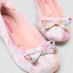 Sapatilha Infantil Molekinha Glitter Detalhe Laço & Tacha Rosa