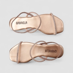 Sandália Rasteira Gabriela Elástico Strass Rose Gold