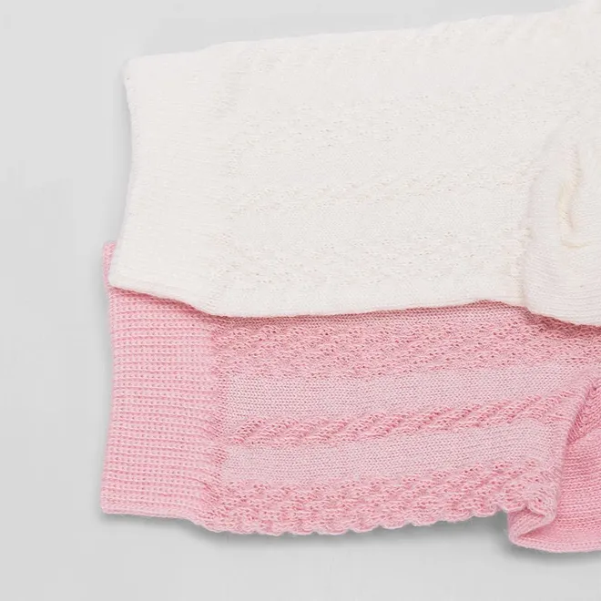 Kit Meia Infantil STZ Cano Médio Relevo 2 Pares 26-29 Rosa & Off White