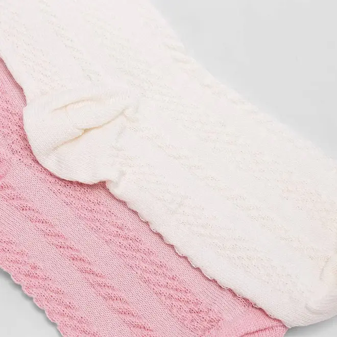 Kit Meia Infantil STZ Cano Médio Relevo 2 Pares 26-29 Rosa & Off White