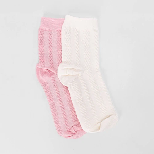 Kit Meia Infantil STZ Cano Médio Relevo 2 Pares 26-29 Rosa & Off White