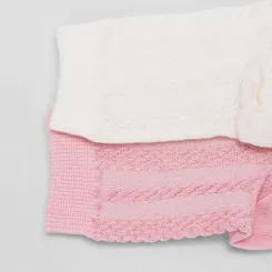 Kit Meia Infantil STZ Cano Médio Relevo 2 Pares 26-29 Rosa & Off White