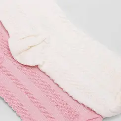 Kit Meia Infantil STZ Cano Médio Relevo 2 Pares 26-29 Rosa & Off White