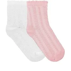 Kit Meia Cano Médio Infantil STZ 2 Pares 30-33 Relevo Off White & Rosa