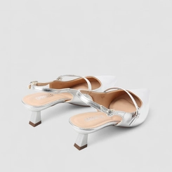 Scarpin Boneca Slingback Gabriela Salto Taça Fivelas Prata