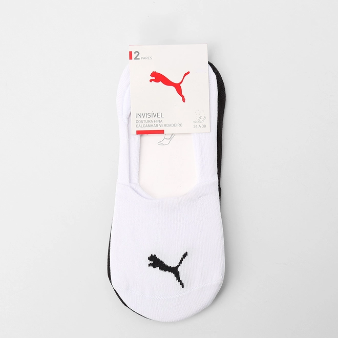Kit Meia Invisível Puma 2 Pares 34-38 Branco e Preto