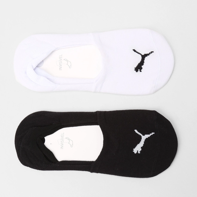 Kit Meia Invisível Puma 2 Pares 34-38 Branco e Preto