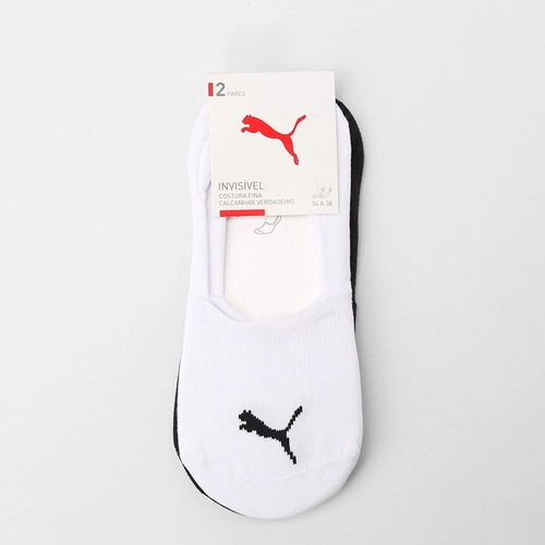 Kit Meia Invisível Puma 2 Pares 34-38 Branco e Preto