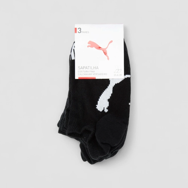 Meia Sapatilha Puma 25-28 Kit 3 Pares Preta