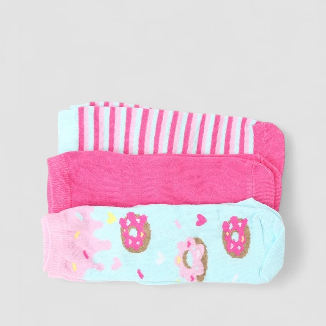 Kit Meia Infantil STZ Donuts 3 Pares 7-10 Azul & Rosa