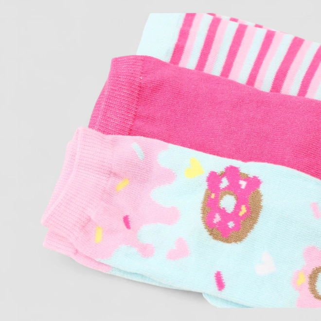 Kit Meia Infantil STZ Donuts 3 Pares 7-10 Azul & Rosa
