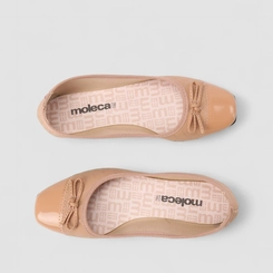 Sapatilha Feminina Moleca Pespontos Nobuck Detalhe Laço Nude