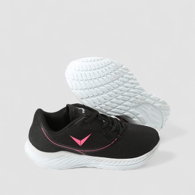 Tênis Vertus Esportivo Feminino Tecido Rosa Neon & Preto