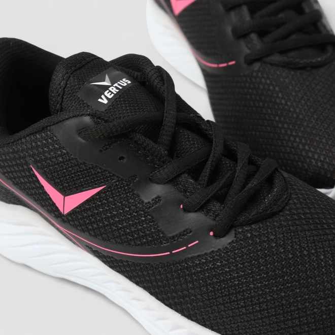 Tênis Vertus Esportivo Feminino Tecido Rosa Neon & Preto