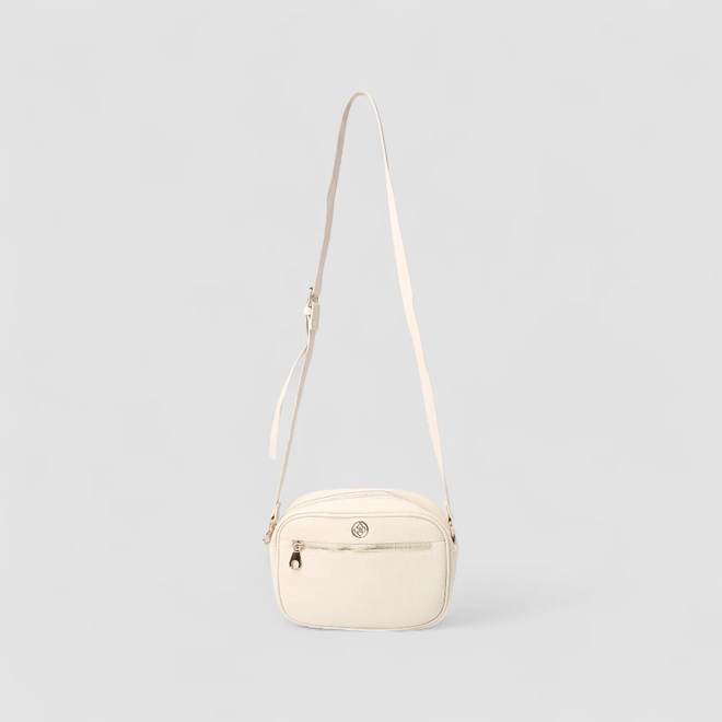 Bolsa Camera Bag Penélope Pequena Transversal Texturizada Off White
