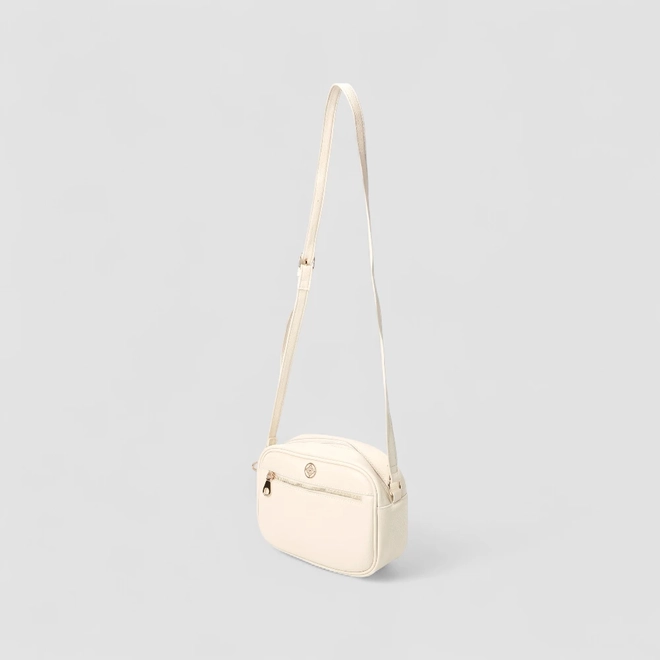 Bolsa Camera Bag Penélope Pequena Transversal Texturizada Off White