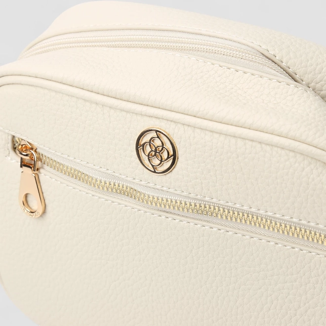 Bolsa Camera Bag Penélope Pequena Transversal Texturizada Off White