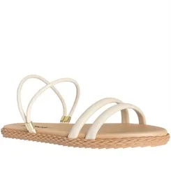 Sandália Rasteira Papete Moleca Flat Tressê Off White