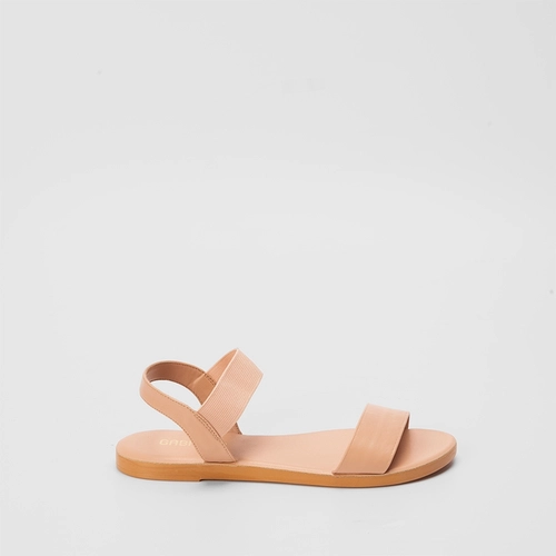 Sandália Rasteira Gabriela Flat Tiras Elástico Pespontos Nude
