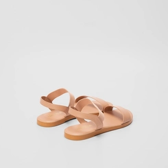 Sandália Rasteira Gabriela Flat Tiras Elástico Pespontos Nude