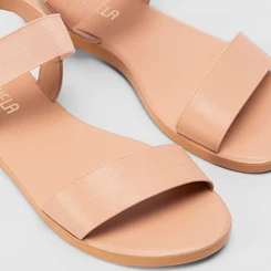 Sandália Rasteira Gabriela Flat Tiras Elástico Pespontos Nude