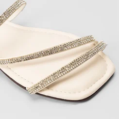 Rasteira Penélope Tiras Strass Pespontos Off White