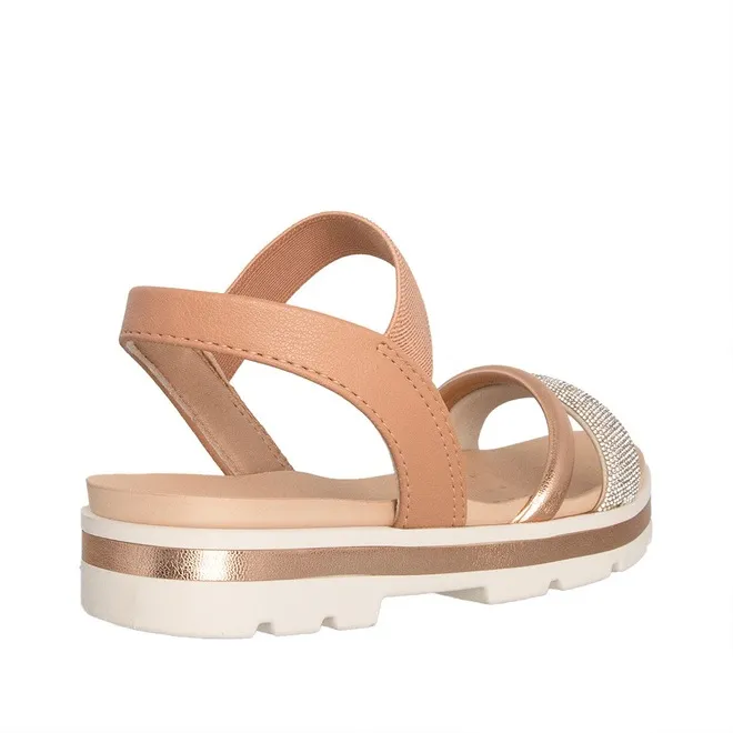 Sandália Modare Ultraconforto Flatform Tratorada Strass Nude