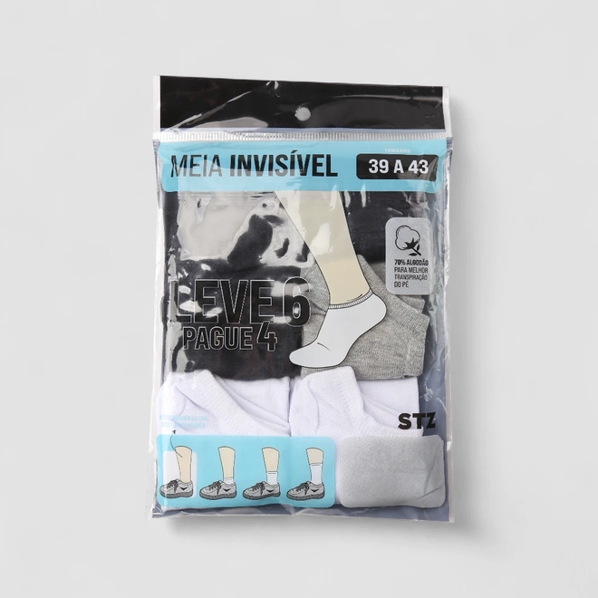 Kit Meia Sapatilha STZ 6 Pares 39-43 Color
