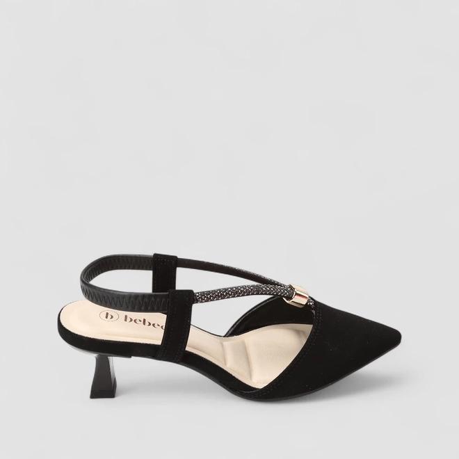 Scarpin Slingback Feminino Bebecê Strass Dourado Preto