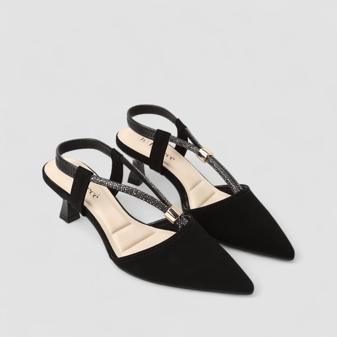 Scarpin Slingback Feminino Bebecê Strass Dourado Preto