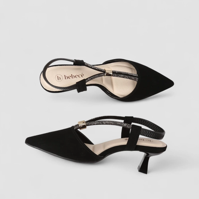 Scarpin Slingback Feminino Bebecê Strass Dourado Preto