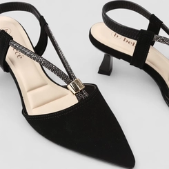Scarpin Slingback Feminino Bebecê Strass Dourado Preto