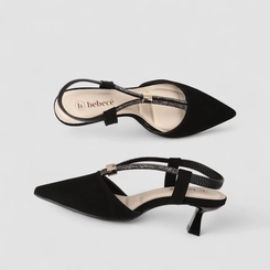 Scarpin Slingback Feminino Bebecê Strass Dourado Preto
