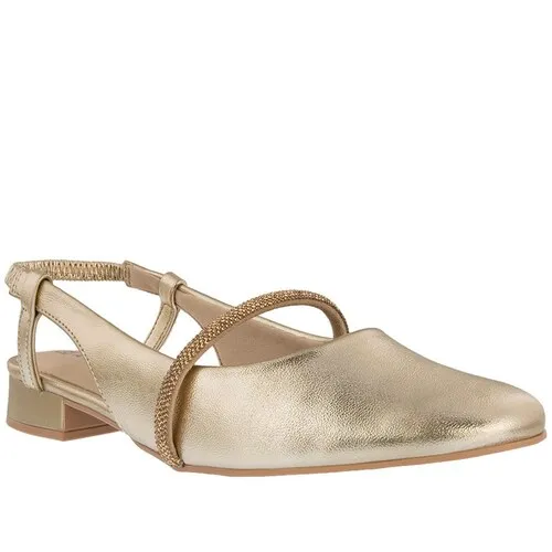 Scarpin Slingback Ramarim Salto Bloco Tira Strass Dourado