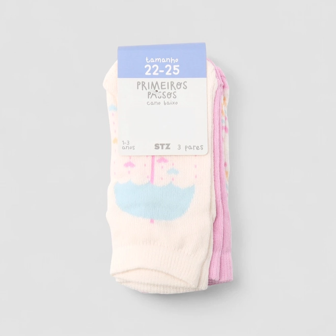 Kit Meia Cano Baixo Infantil STZ 3 Pares 22-25 Guarda-Chuva Color