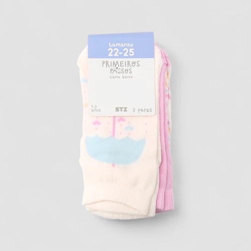 Kit Meia Cano Baixo Infantil STZ 3 Pares 22-25 Guarda-Chuva Color
