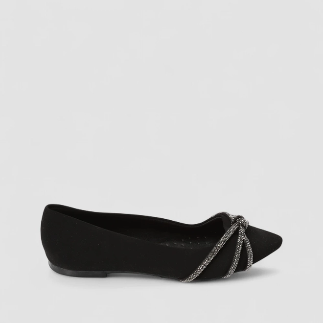 Sapatilha Gabriela Detalhe Strass Nó Nobuck Preto