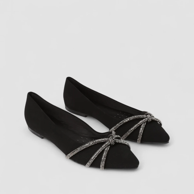 Sapatilha Gabriela Detalhe Strass Nó Nobuck Preto
