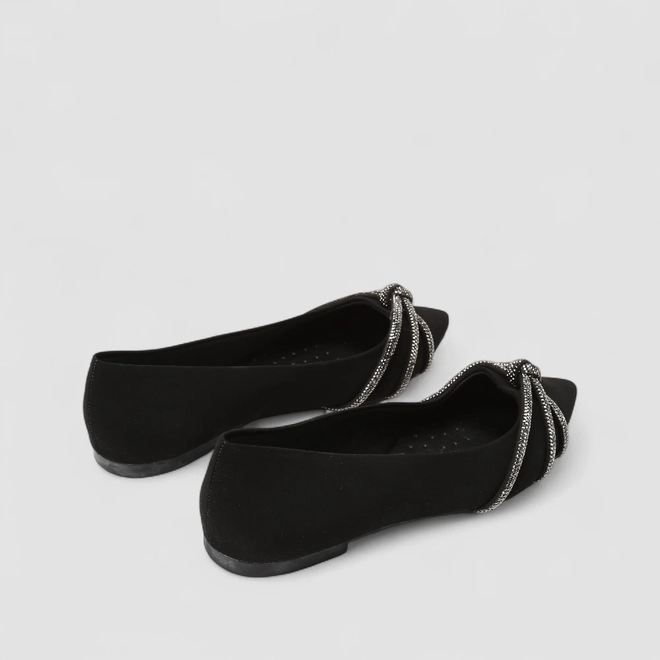Sapatilha Gabriela Detalhe Strass Nó Nobuck Preto