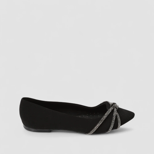 Sapatilha Gabriela Detalhe Strass Nó Nobuck Preto