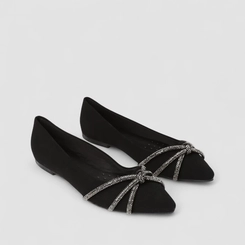 Sapatilha Gabriela Detalhe Strass Nó Nobuck Preto