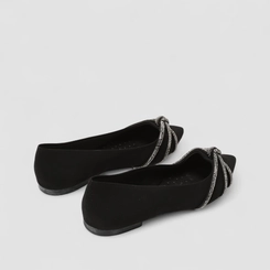 Sapatilha Gabriela Detalhe Strass Nó Nobuck Preto
