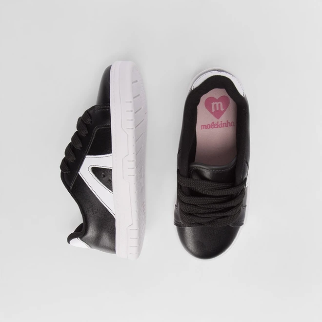 Tênis Infantil Molekinha Casual Detalhes Recortes Preto