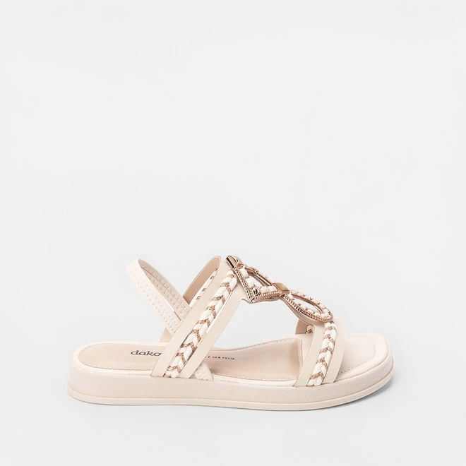 Sandália Papete Dakota Tiras Tressê & Pedraria Off White