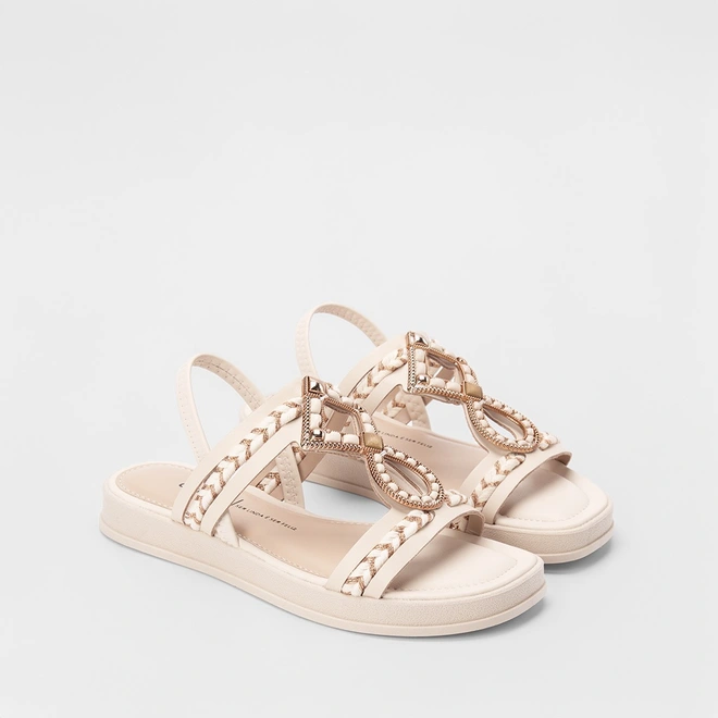 Sandália Papete Dakota Tiras Tressê & Pedraria Off White