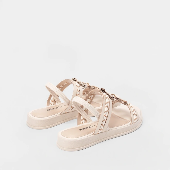 Sandália Papete Dakota Tiras Tressê & Pedraria Off White
