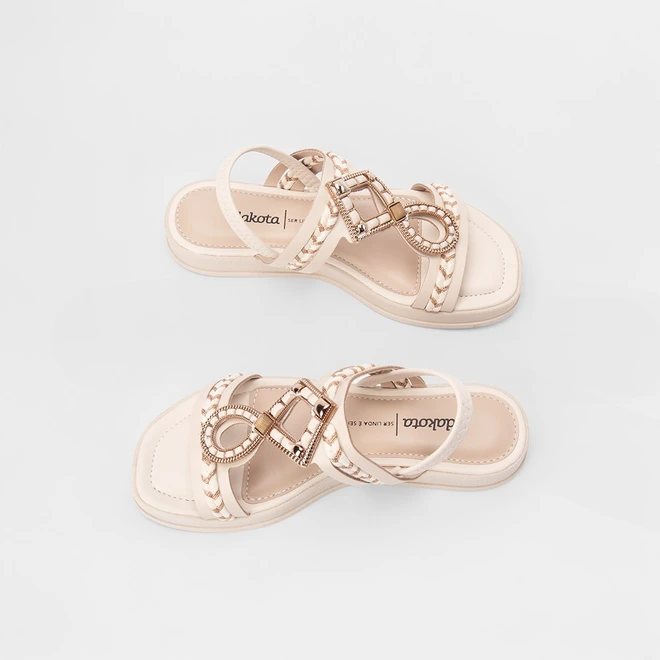 Sandália Papete Dakota Tiras Tressê & Pedraria Off White