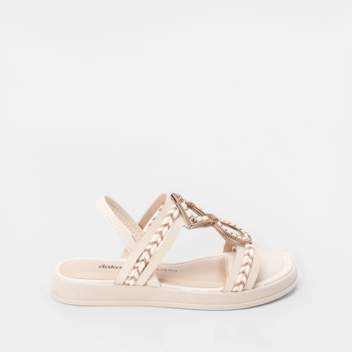 Sandália Papete Dakota Tiras Tressê & Pedraria Off White